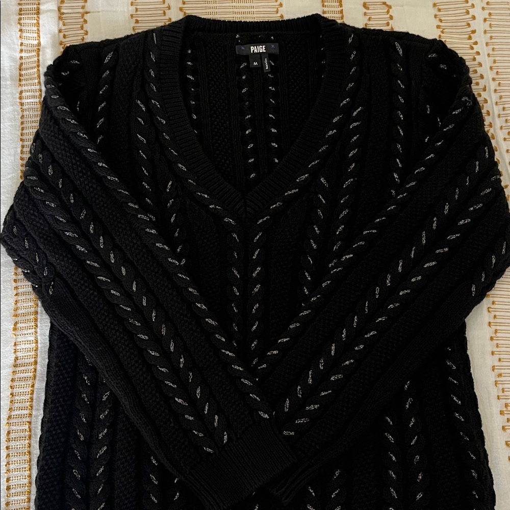 PAIGE Black and Silver Cable Knit Sweater